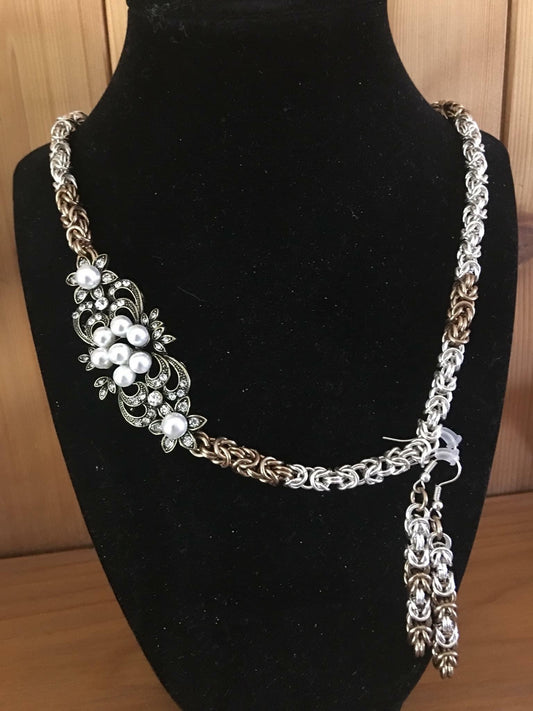 Chainmail necklace and earring set